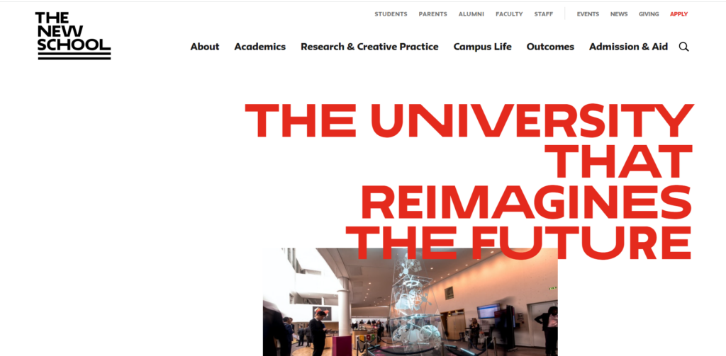 screenshot of a minimalist website named new school